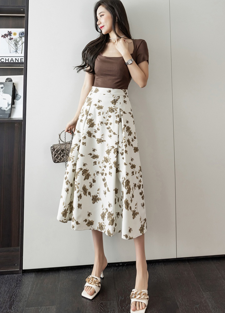 Long high waist business suit commuting floral skirt