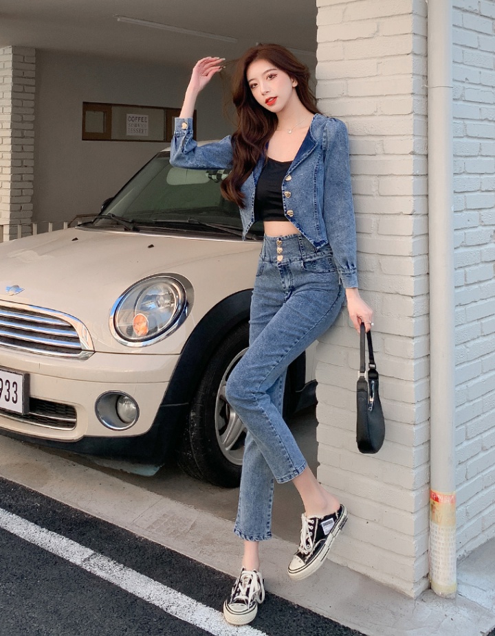 Denim pencil pants short harem pants 2pcs set for women