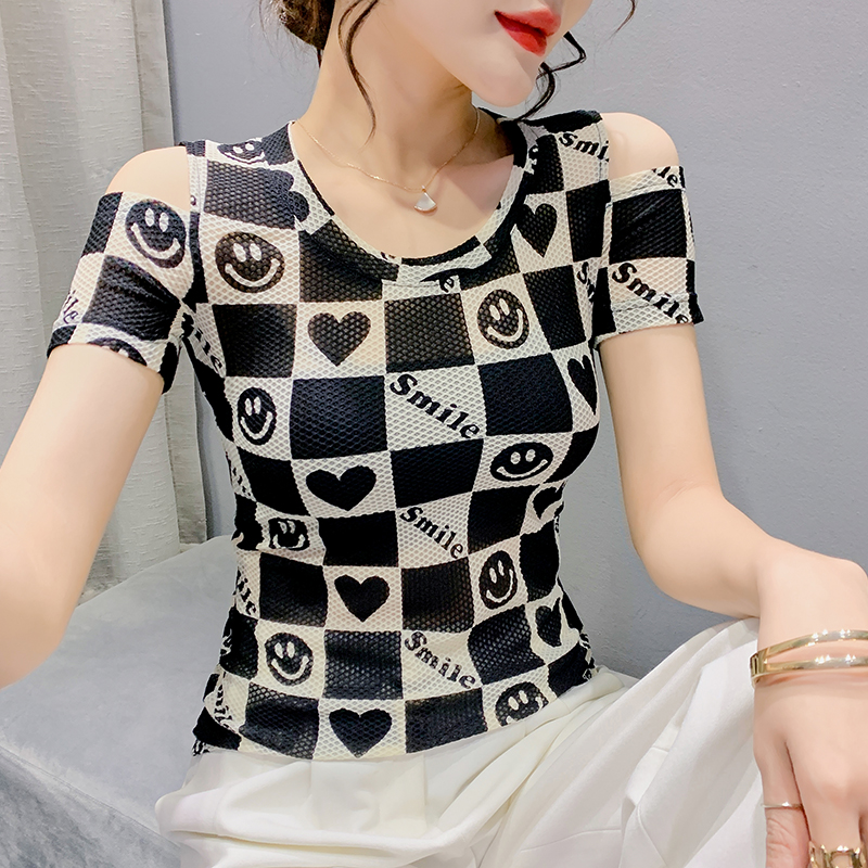 Round neck gauze T-shirt all-match fashion tops for women