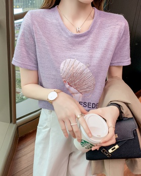 Beading pure cotton T-shirt short sleeve tops for women