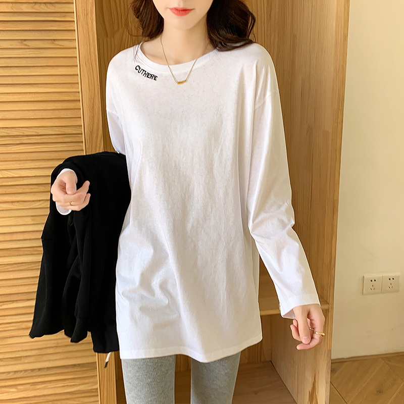 Long sleeve white bottoming shirt loose T-shirt for women