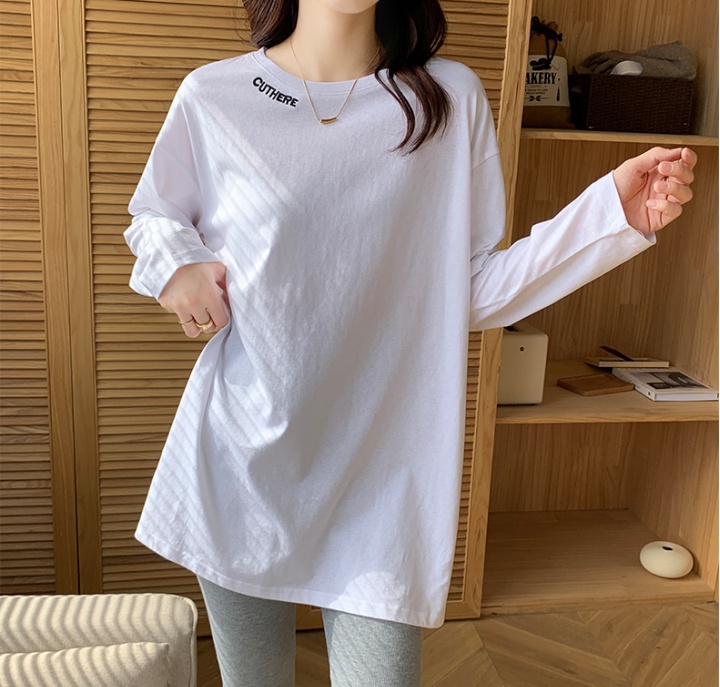 Long sleeve white bottoming shirt loose T-shirt for women
