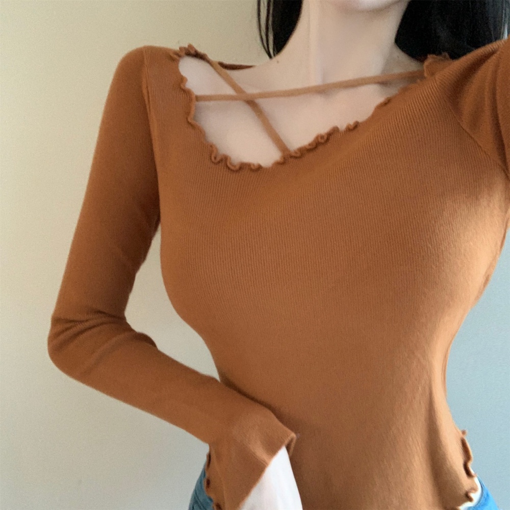 Irregular clavicle inside the ride bottoming shirt for women