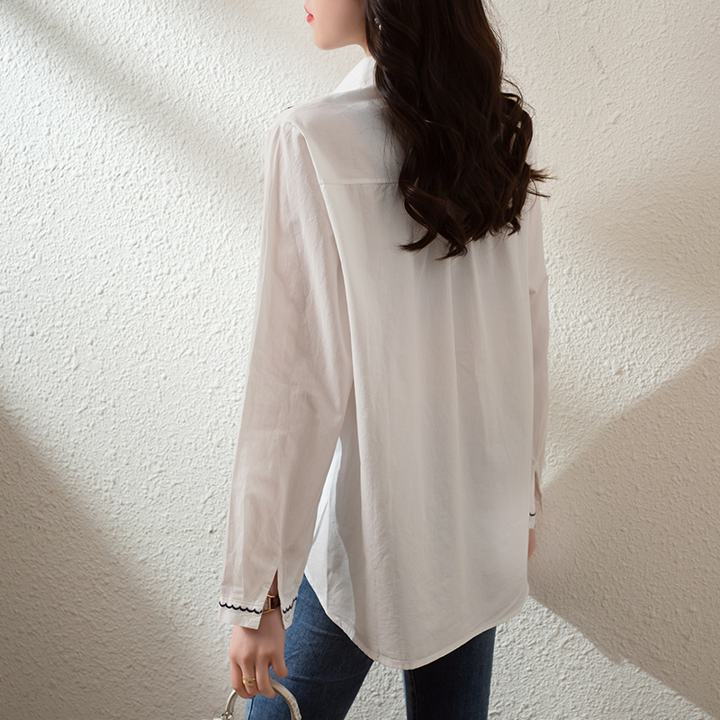 Casual long sleeve embroidery tops spring loose shirt