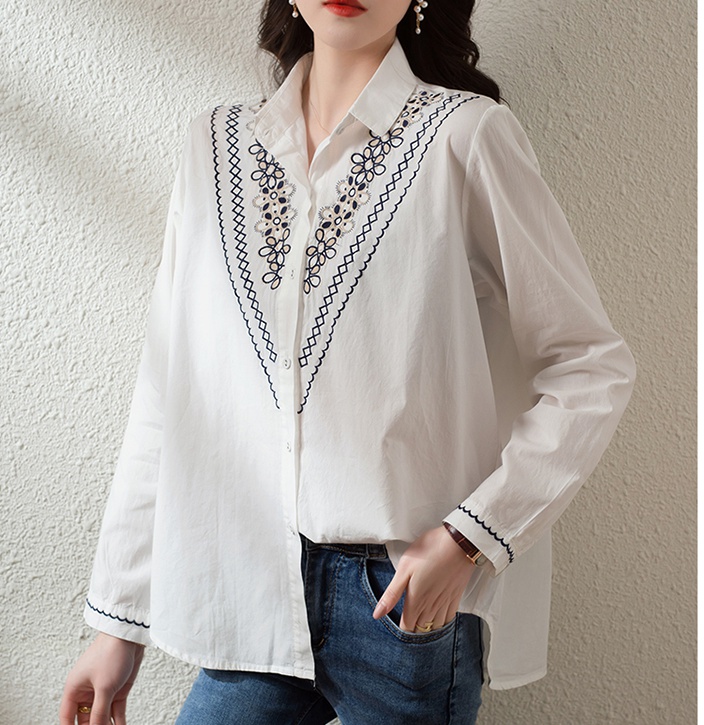 Casual long sleeve embroidery tops spring loose shirt