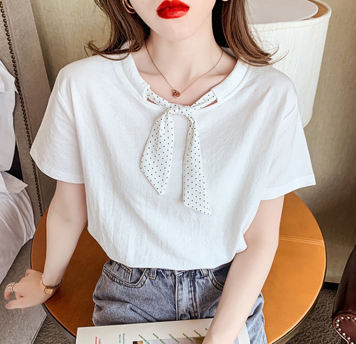 Fashion polka dot T-shirt short sleeve bow tops