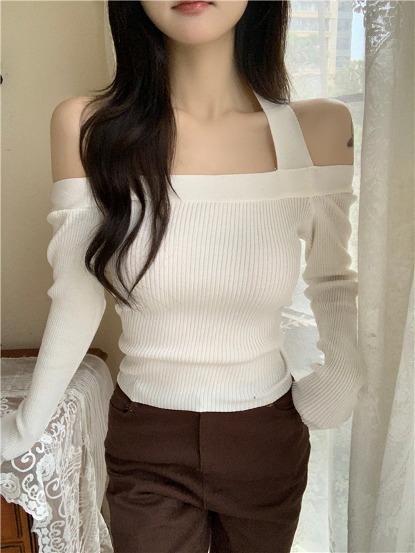 Horizontal collar strapless halter bottoming shirt