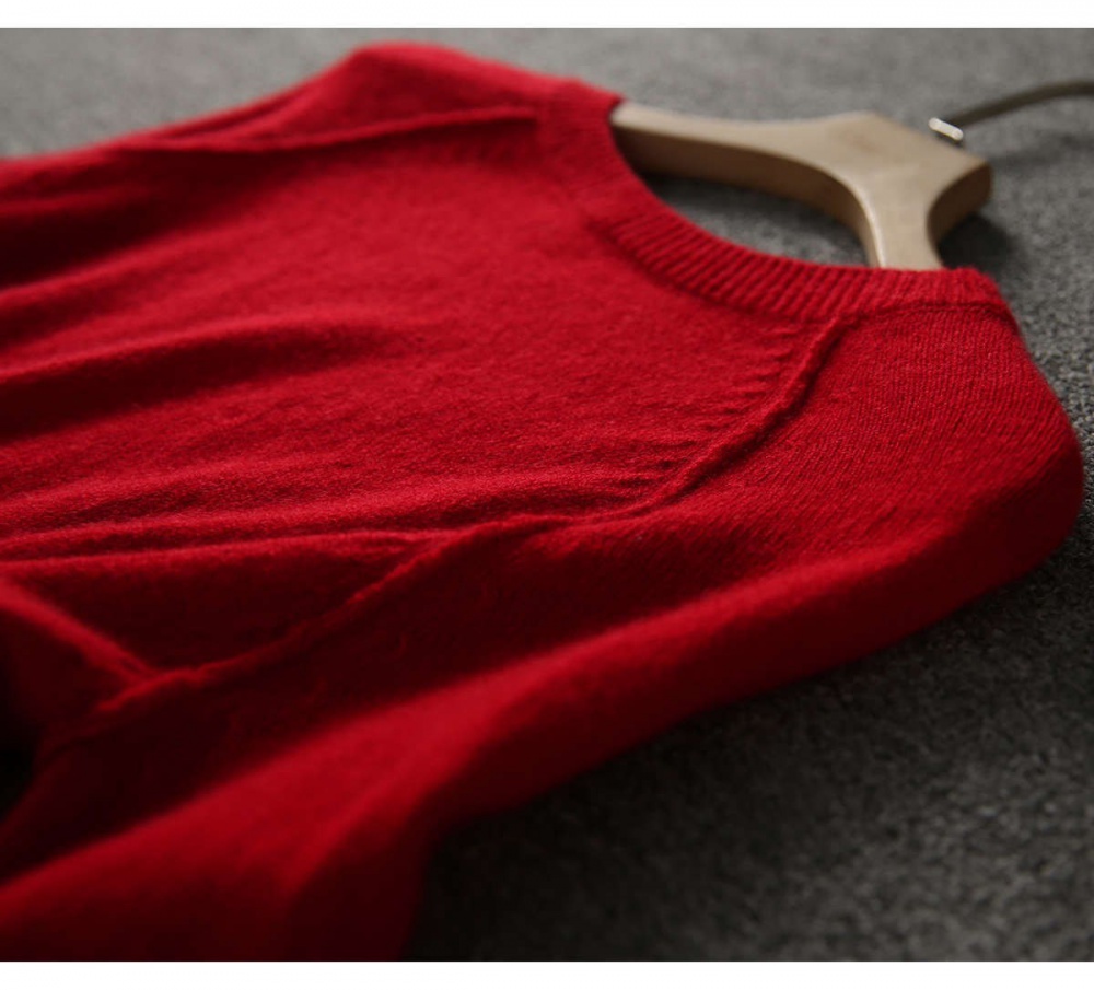 Red thin short tops loose Korean style sweater for women