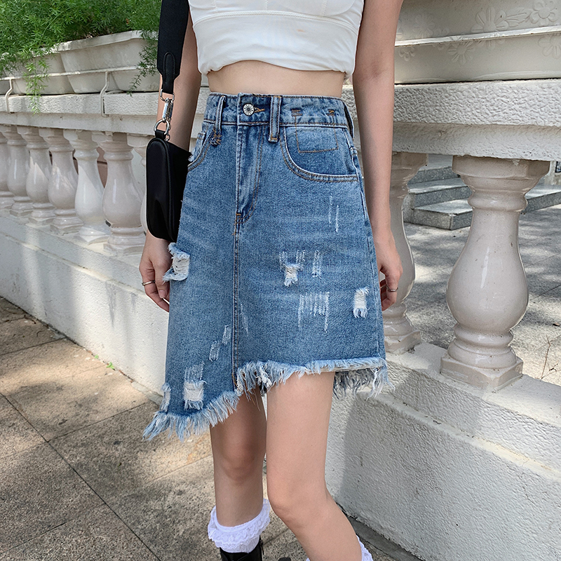 Summer high waist denim skirt slim package hip short skirt