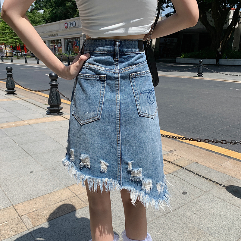 Summer high waist denim skirt slim package hip short skirt