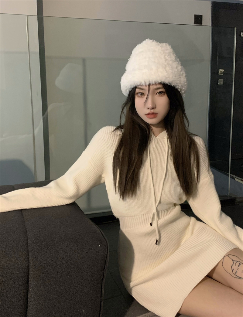 Thick fashion dress knitted hooded sweater for women