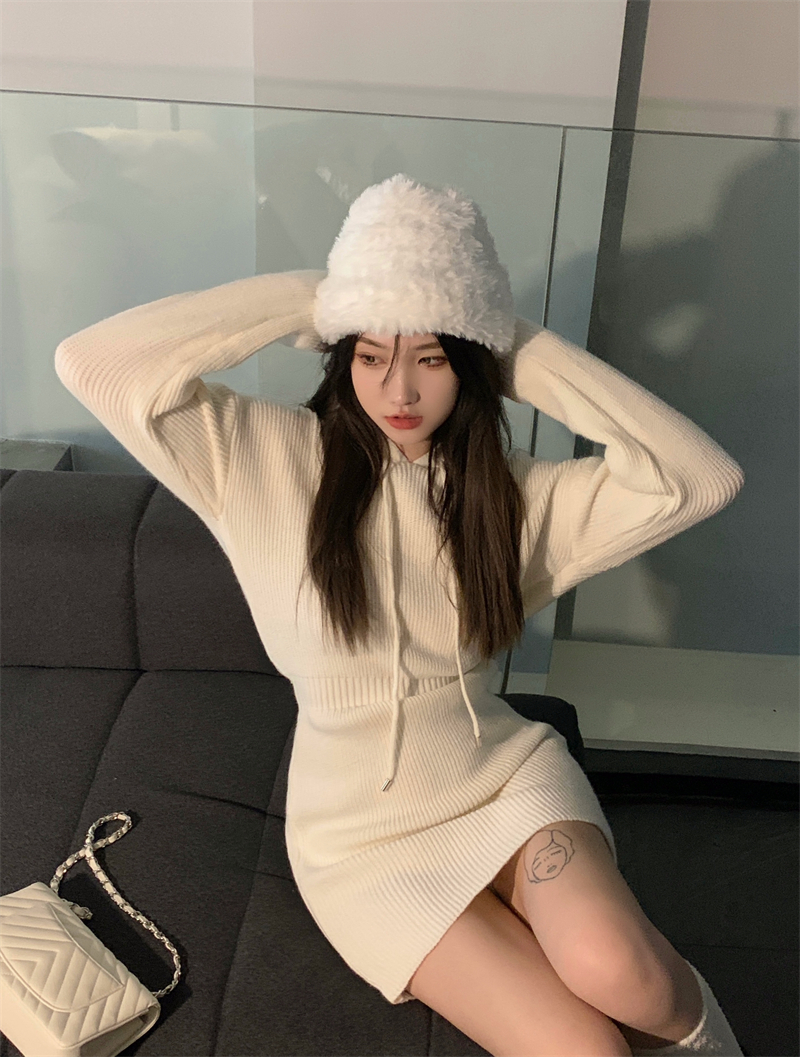 Thick fashion dress knitted hooded sweater for women