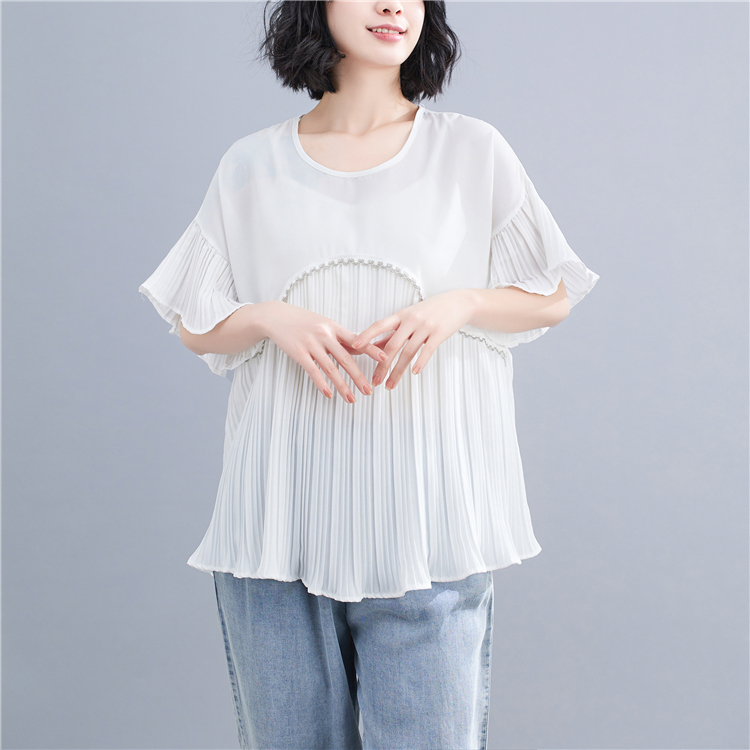Irregular Korean style shirt trumpet sleeves tops for women