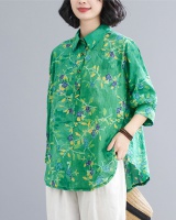 Cotton linen shirt short sleeve tops for women