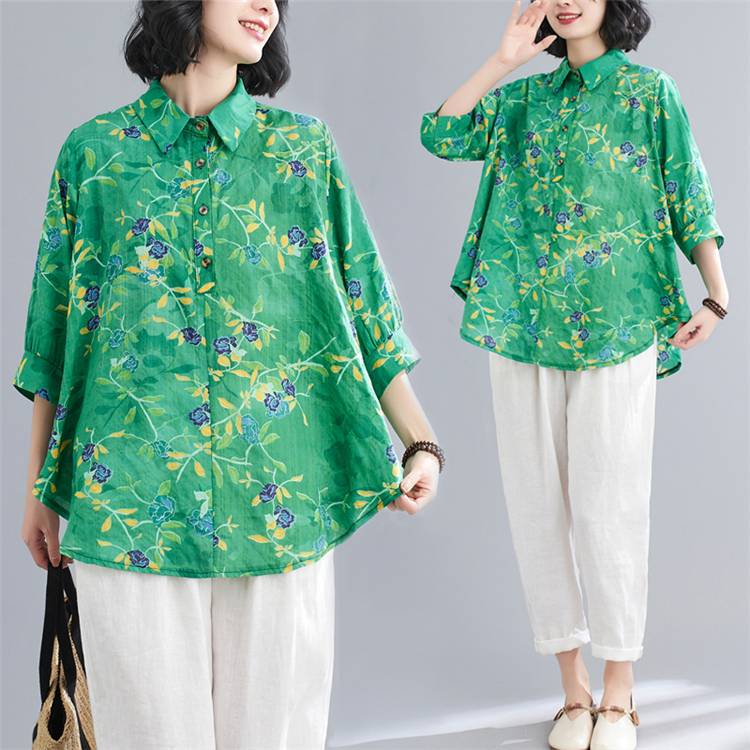 Cotton linen shirt short sleeve tops for women