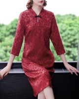 Long middle-aged silk cheongsam wedding real silk dress