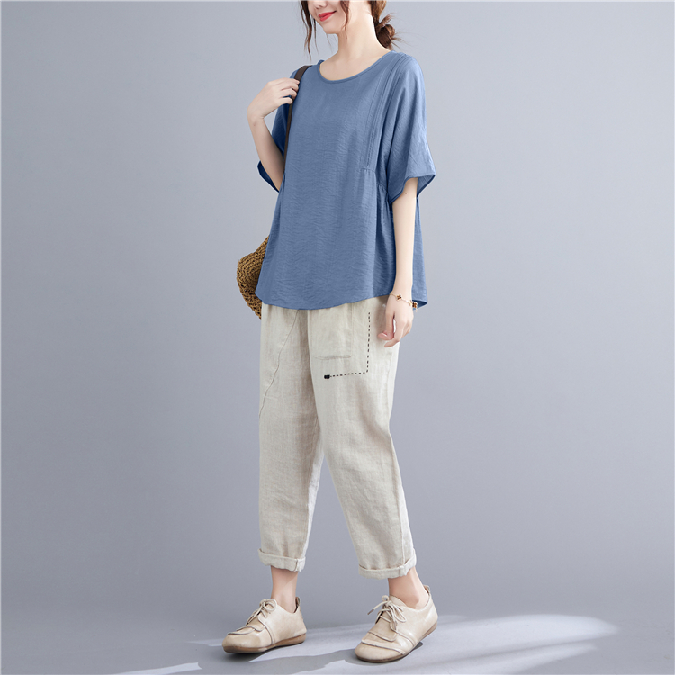 Cotton linen all-match T-shirt short sleeve tops