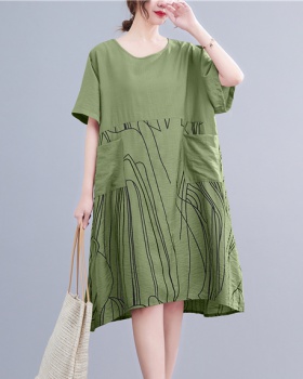Splice short sleeve long line simple dress for women