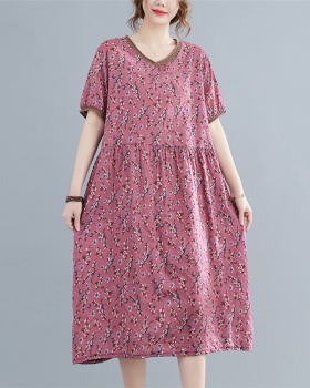 Floral dress cotton linen long dress for women
