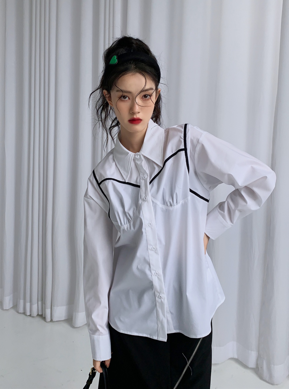 Spring slim tops mixed colors splice shirt for women
