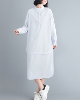 Single-breasted large yard dress Pseudo-two shirt for women
