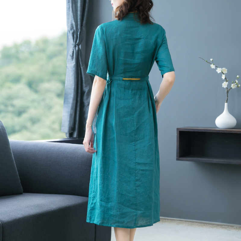 Breathable slim long dress pinched waist long dress