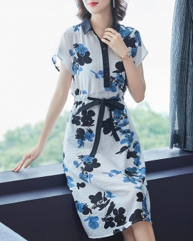 Short sleeve European style printing dress for women