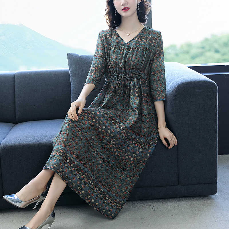 Spring and summer cotton linen Western style dress