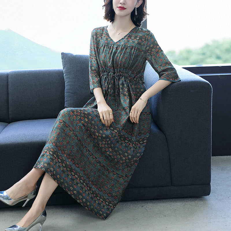 Spring and summer cotton linen Western style dress