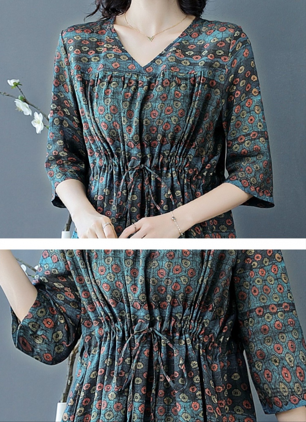 Spring and summer cotton linen Western style dress