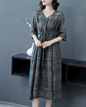 Spring and summer cotton linen Western style dress