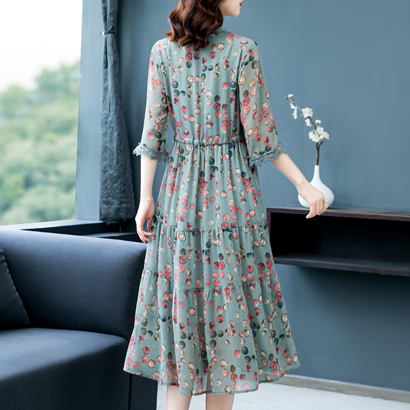 Printing spring floral chiffon long sleeve dress
