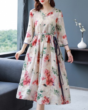 Large yard cotton linen dress Western style long dress for women