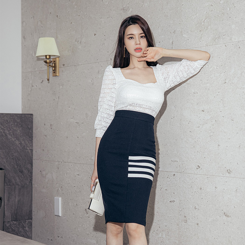 Slim Korean style fashion spring dress 2pcs set