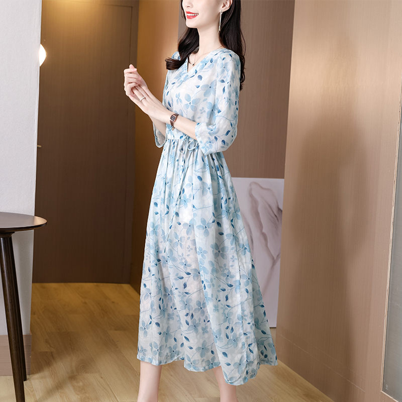 Floral thin cotton linen Western style dress