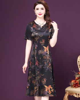 Silk middle-aged real silk slim long summer dress for women