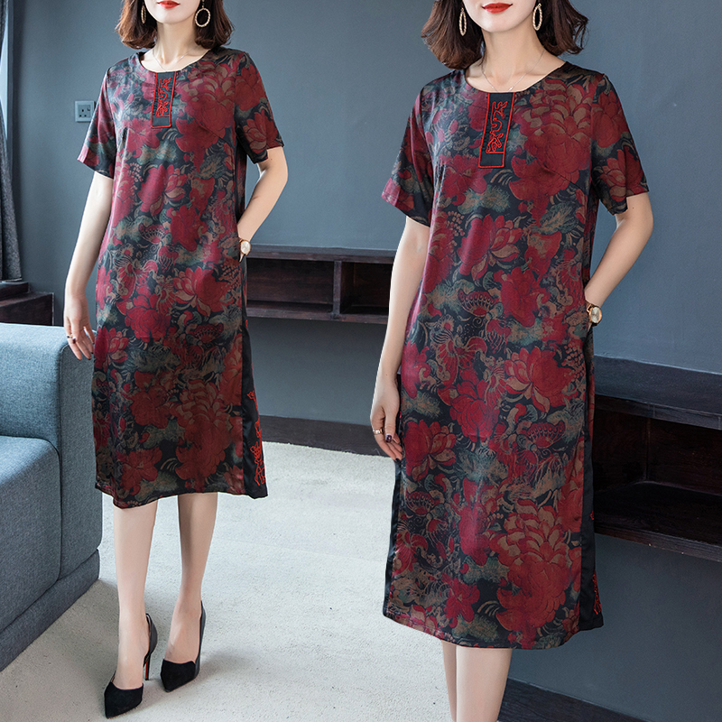 Real silk printing elegant summer dress for women