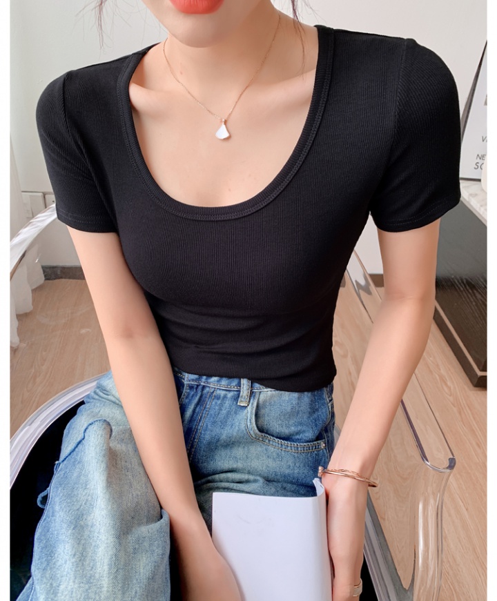 Round neck pure cotton bottoming shirt slim tops for women