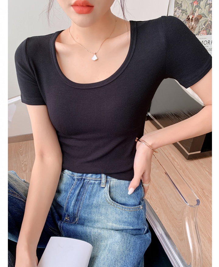 Round neck pure cotton bottoming shirt slim tops for women