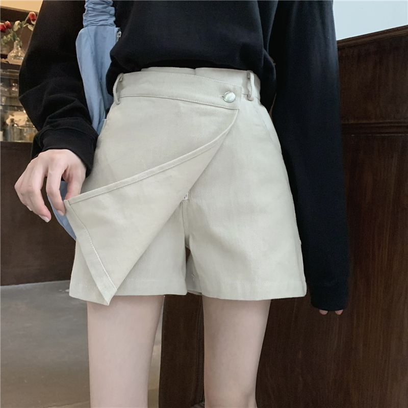 Slim wide leg high waist shorts black retro culottes