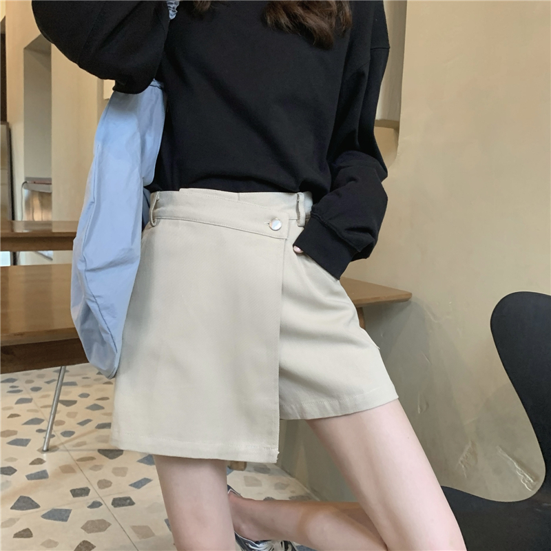 Slim wide leg high waist shorts black retro culottes
