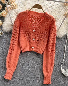 Crochet V-neck tops temperament lazy sweater