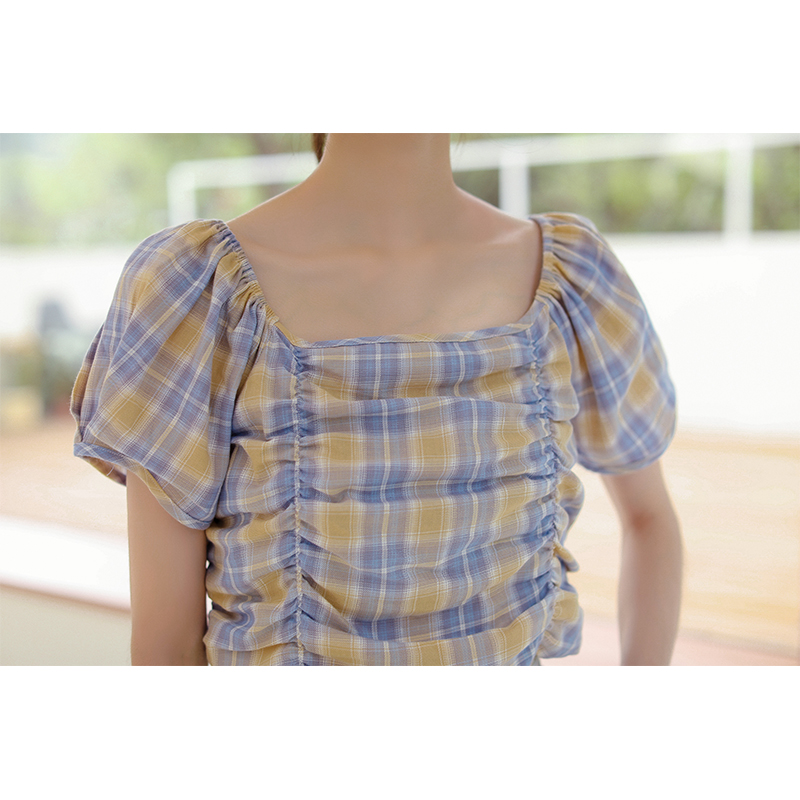 Short sleeve summer fold square collar shirt for women