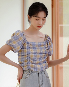 Short sleeve summer fold square collar shirt for women