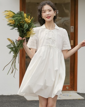 Temperament white spring and summer bow frenum dress