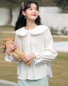 Doll collar white spring long sleeve shirt for women