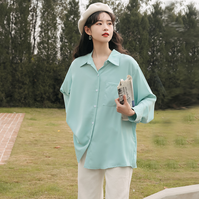 Spring long sleeve simple pure loose shirt for women