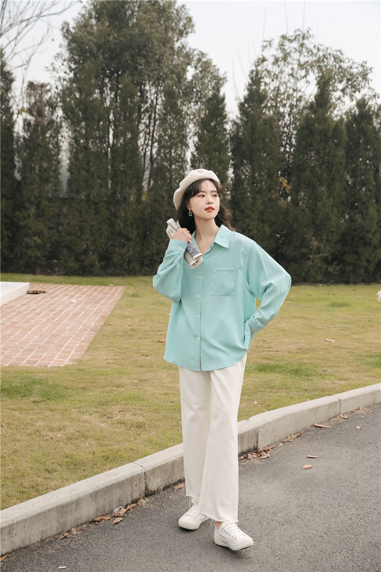 Spring long sleeve simple pure loose shirt for women