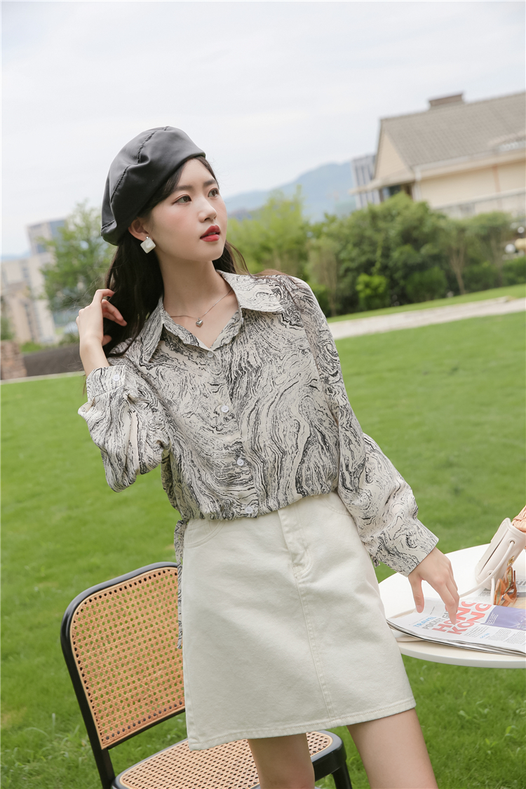 Printing spring long sleeve chiffon shirt for women