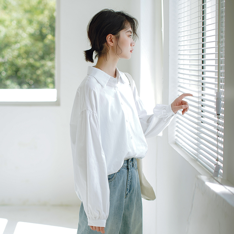 Simple long sleeve white shirt for women